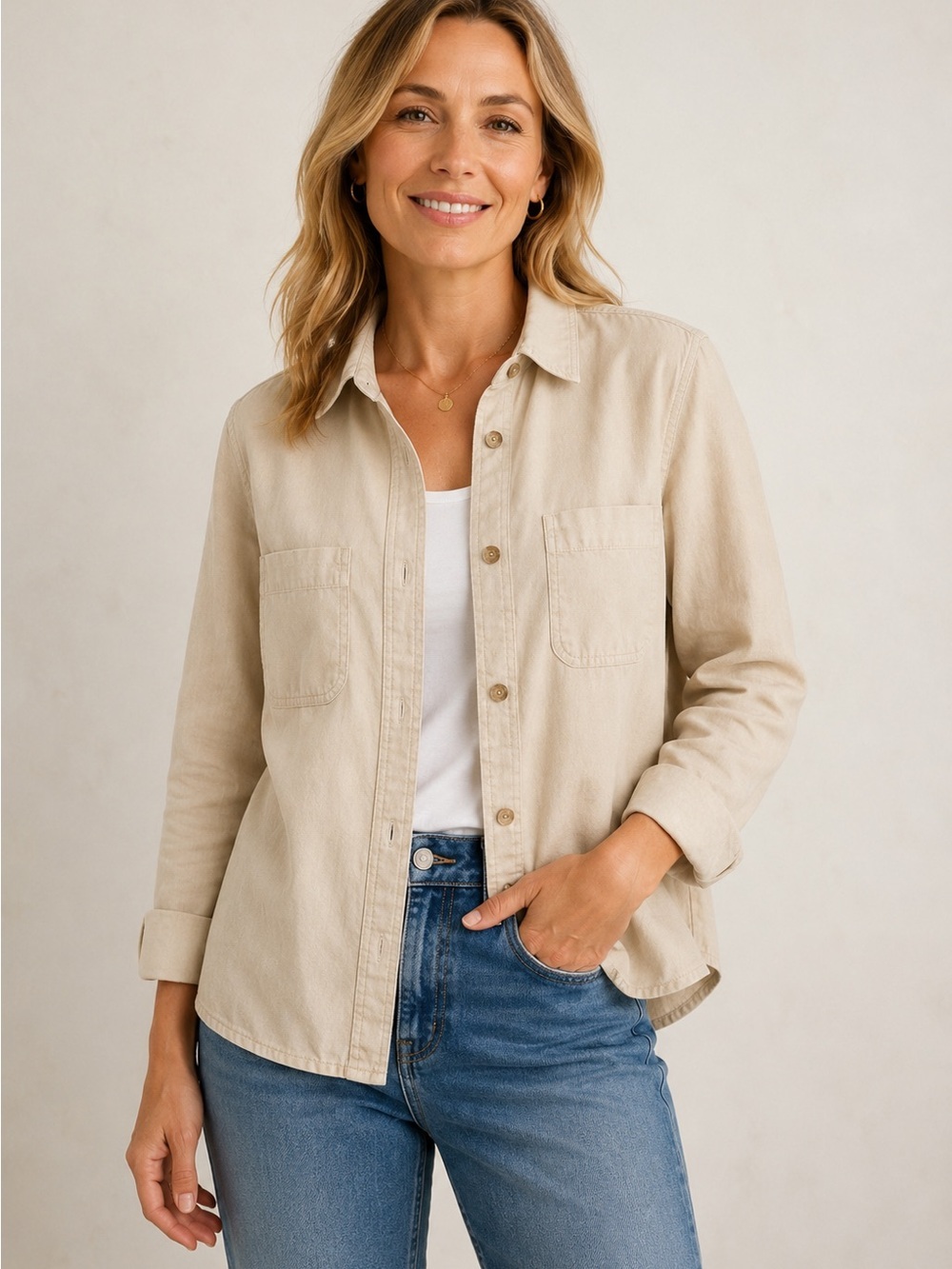 L.L. Bean women's Light Beige Shirt Linen Shirt/ Jacket